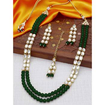 Aheli kundan faux bead layered long necklace earring mang tikka traditional jewellery set 2