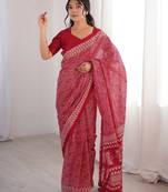 Pink bloue piece with cotton printed saree