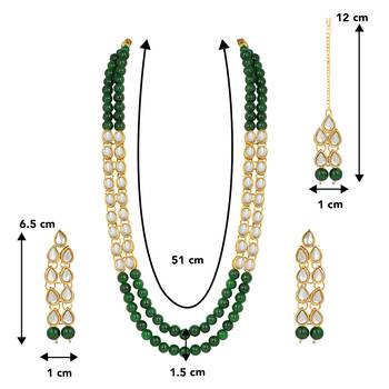 Aheli kundan faux bead layered long necklace earring mang tikka traditional jewellery set 4