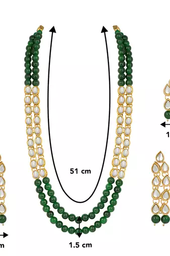 Aheli kundan faux bead layered long necklace earring mang tikka traditional jewellery set