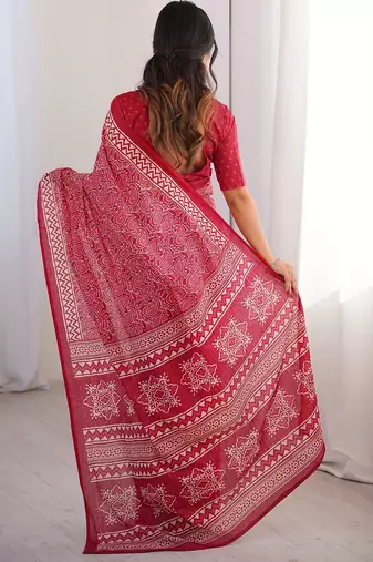Pink bloue piece with cotton printed saree
