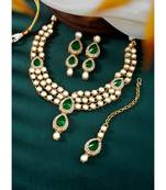 Aheli green traditional kundan long necklace with earring maang tikka jewellery set