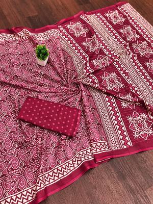 Pink bloue piece with cotton printed saree 5