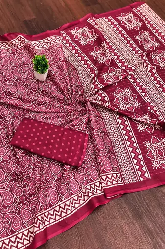 Pink bloue piece with cotton printed saree