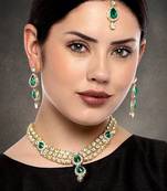 Aheli green traditional kundan long necklace with earring maang tikka jewellery set