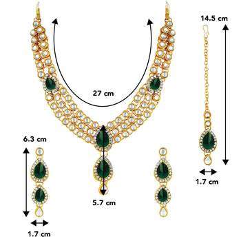 Aheli green traditional kundan long necklace with earring maang tikka jewellery set 4