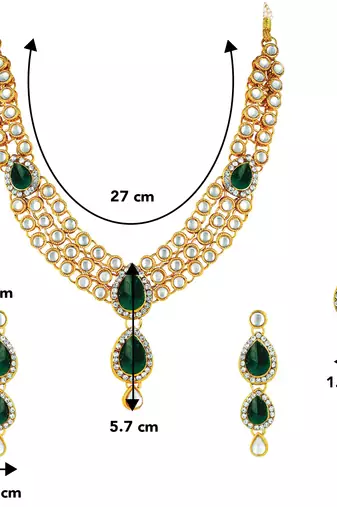Aheli green traditional kundan long necklace with earring maang tikka jewellery set