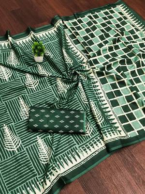 Green bloue piece with cotton printed saree 5
