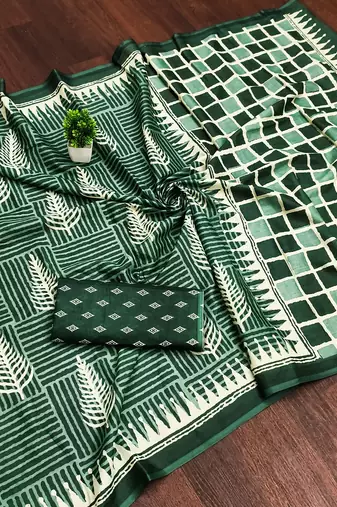 Green bloue piece with cotton printed saree