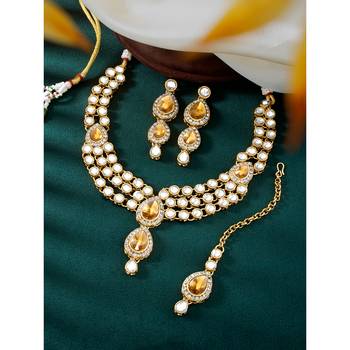 Aheli traditional kundan long necklace with earring maang tikka jewellery set 1