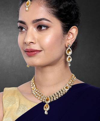 Aheli traditional kundan long necklace with earring maang tikka jewellery set 2