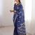 Indigo bloue piece with cotton printed saree