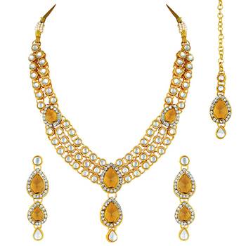 Aheli traditional kundan long necklace with earring maang tikka jewellery set 3