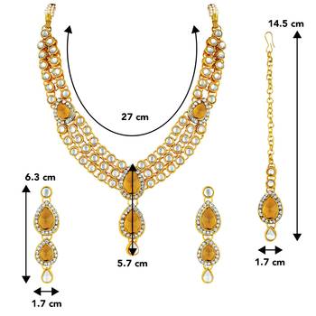 Aheli traditional kundan long necklace with earring maang tikka jewellery set 4