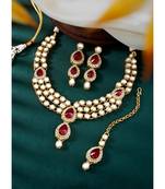 Aheli maroon traditional kundan long necklace with earring maang tikka jewellery set