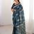 Teal bloue piece with cotton printed saree