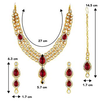 Aheli maroon traditional kundan long necklace with earring maang tikka jewellery set 4
