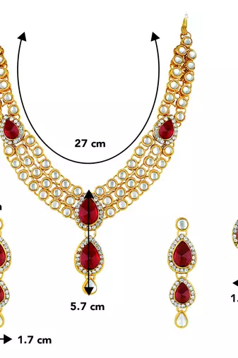 Aheli maroon traditional kundan long necklace with earring maang tikka jewellery set