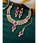 Aheli traditional rani pink kundan necklace earring maang tikka jewellery set