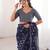 Indigo bloue piece with cotton printed saree