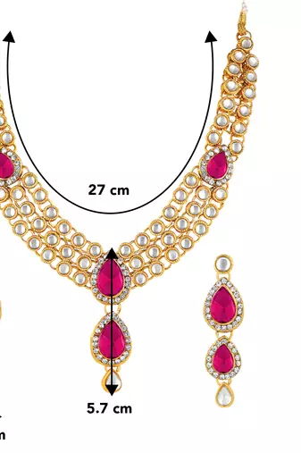 Aheli traditional rani pink kundan necklace earring maang tikka jewellery set