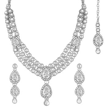 Aheli traditional kundan long necklace with earring maang tikka jewellery set 3