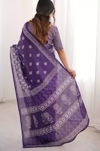 Purple bloue piece with cotton printed saree