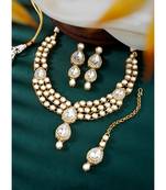 Aheli kundan long necklace with earring maang tikka jewellery set