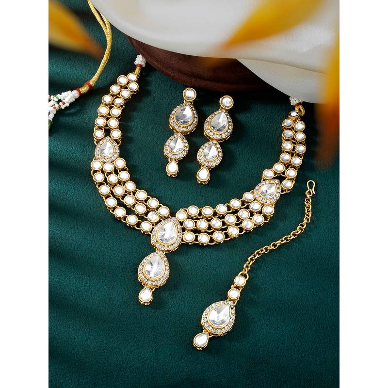 Aheli kundan long necklace with earring maang tikka jewellery set