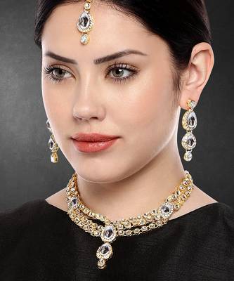 Aheli kundan long necklace with earring maang tikka jewellery set 2