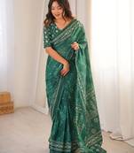 Green bloue piece with cotton printed saree
