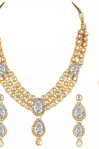Aheli kundan long necklace with earring maang tikka jewellery set