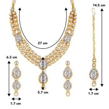 Aheli kundan long necklace with earring maang tikka jewellery set 4