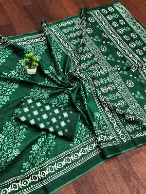 Green bloue piece with cotton printed saree 5