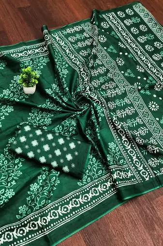 Green bloue piece with cotton printed saree