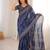 Indigo bloue piece with cotton printed saree