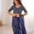 Indigo bloue piece with cotton printed saree