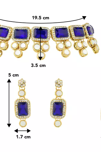 Aheli kundan blue crystal necklace earring maang tikka traditional jewellery set