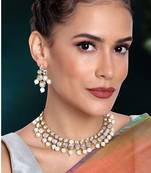 Aheli indian ethnic kundan white pearl traditional necklace jewellery set with earrings