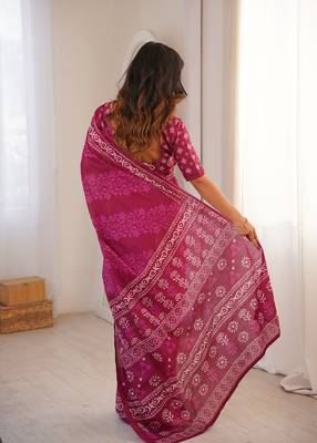 Pink bloue piece with cotton printed saree 3