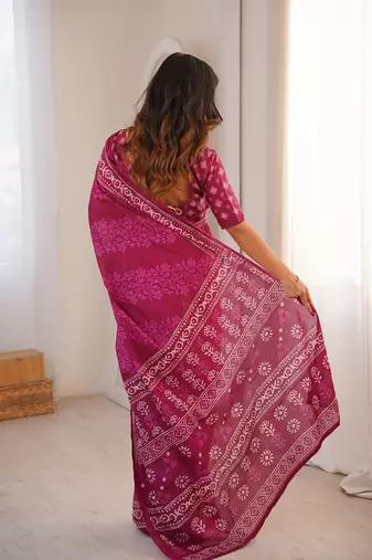 Pink bloue piece with cotton printed saree