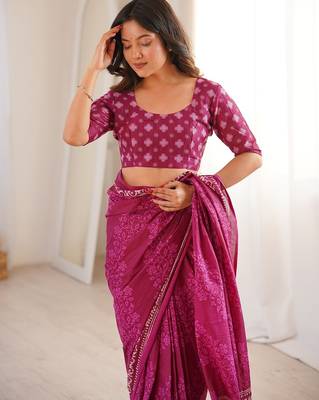 Pink bloue piece with cotton printed saree 4