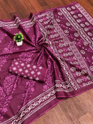 Pink bloue piece with cotton printed saree 5