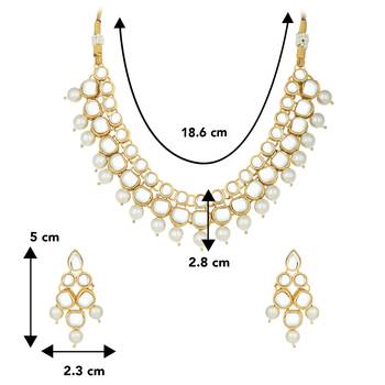 Aheli indian ethnic kundan white pearl traditional necklace jewellery set with earrings 4