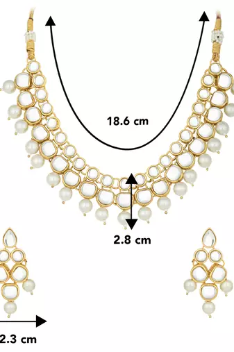 Aheli indian ethnic kundan white pearl traditional necklace jewellery set with earrings
