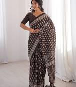 Brown bloue piece with cotton printed saree