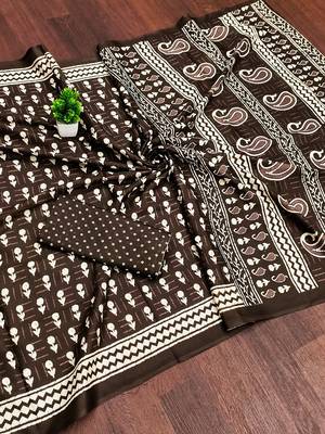 Brown bloue piece with cotton printed saree 5