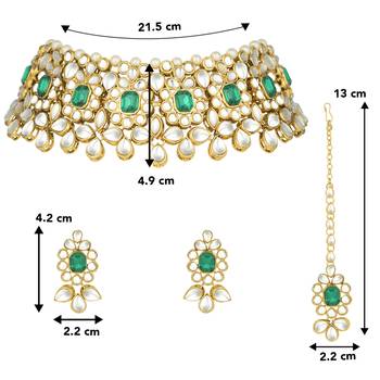 Aheli ethnic indian traditional jewellery kundan pearl green floral necklace earring mang tikka set 4