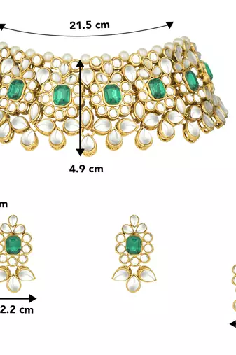 Aheli ethnic indian traditional jewellery kundan pearl green floral necklace earring mang tikka set