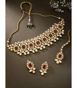 Aheli ethnic indian traditional jewellery kundan pearl maroon floral necklace earring mang tikka set